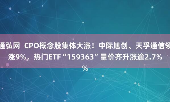 通弘网  CPO概念股集体大涨！中际旭创、天孚通信领涨9%，热门ETF“159363”量价齐升涨逾2.7%